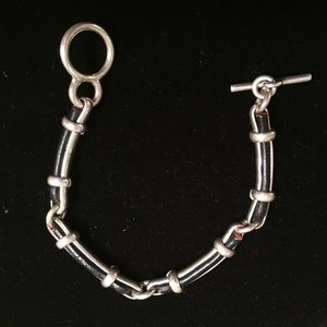 Sterling silver and black leather link bracelet